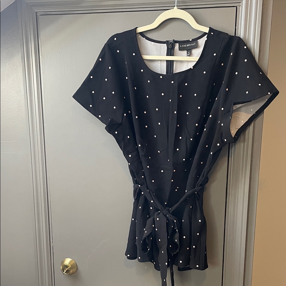 Lane Bryant Black Polka Dot Tie-Waist Blouse